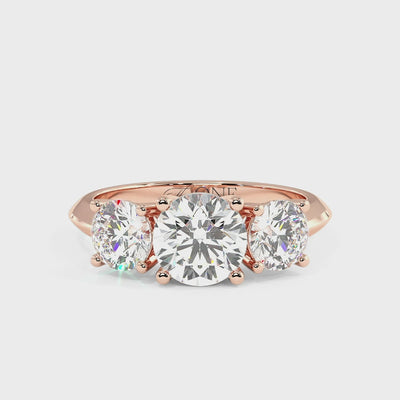 The One Classic Round Diamond Trilogy Engagement Ring Rose Gold 