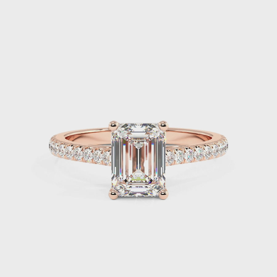 The One Classic Emerald Diamond Pave Engagement Ring Rose Gold 